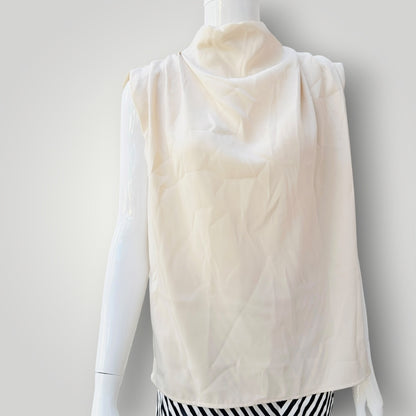 MOSSMAN / cream cowl neck sleeveless top / 10 (3927449848076096195)