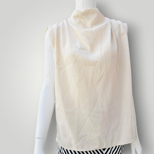 MOSSMAN / cream cowl neck sleeveless top / 10 (3927449848076096195)