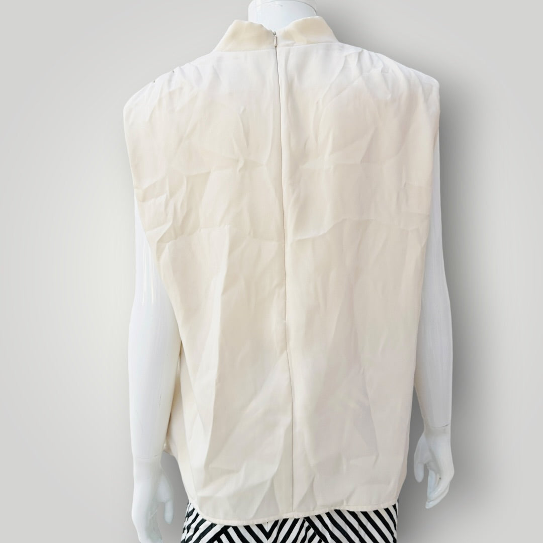 MOSSMAN / cream cowl neck sleeveless top / 10 (3927449849709066168)