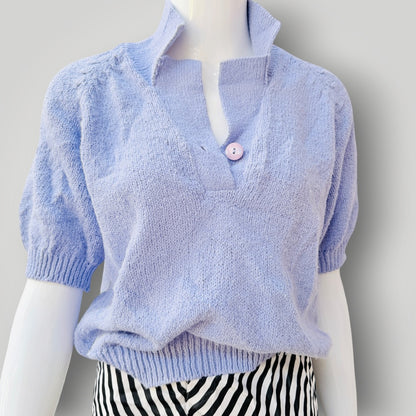 1980s nz vintage / PASCALE KNITS / lavender knit short-sleeve polo top / S/M (3927449875312177891)