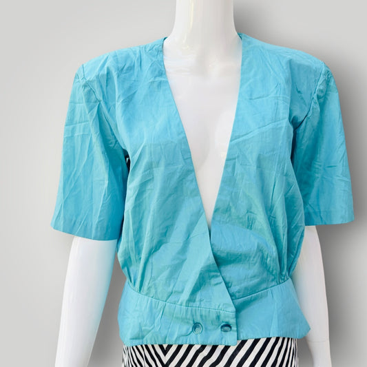 1980s nz vintage / turquoise silk short-sleeve jacket / 8 (3927449907052677000)