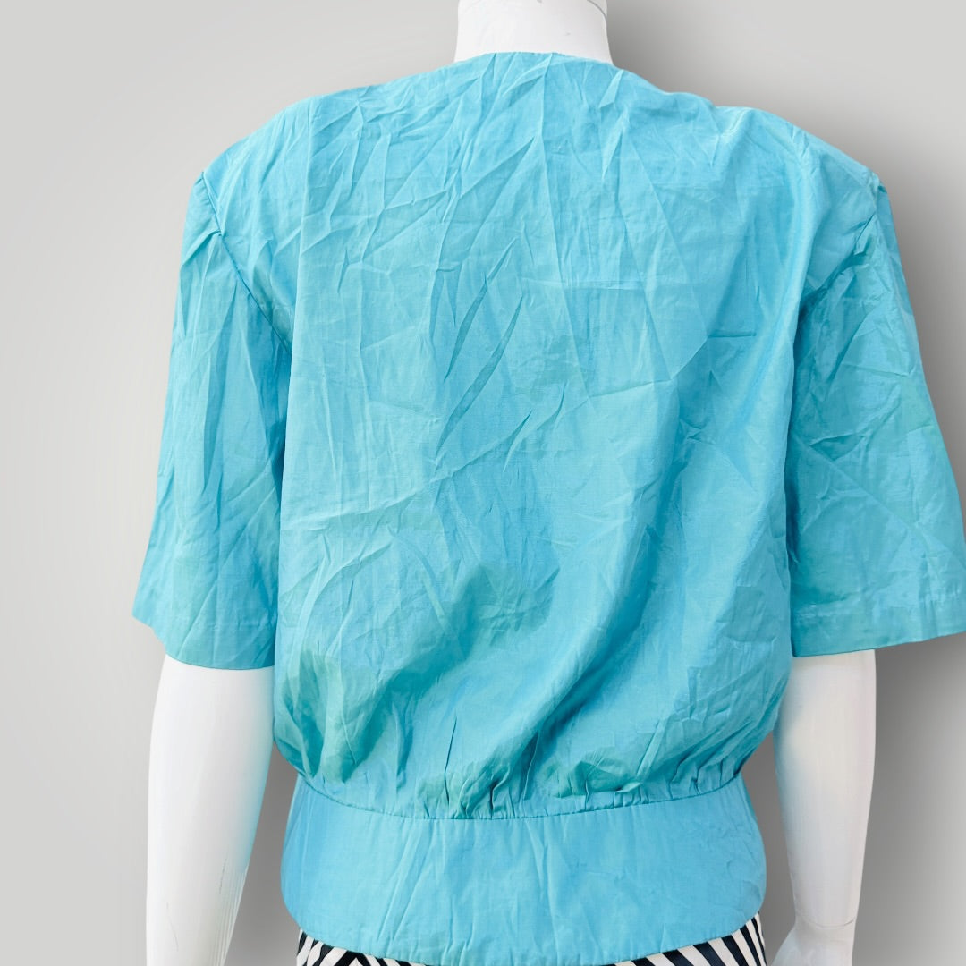 1980s nz vintage / turquoise silk short-sleeve jacket / 8 (3927449908590053812)