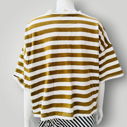 KOWTOW / olive and white striped cotton boxy tee / S (3927449913480191023)