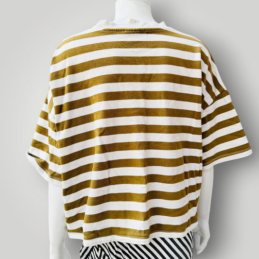KOWTOW / olive and white striped cotton boxy tee / S (3927449913480191023)