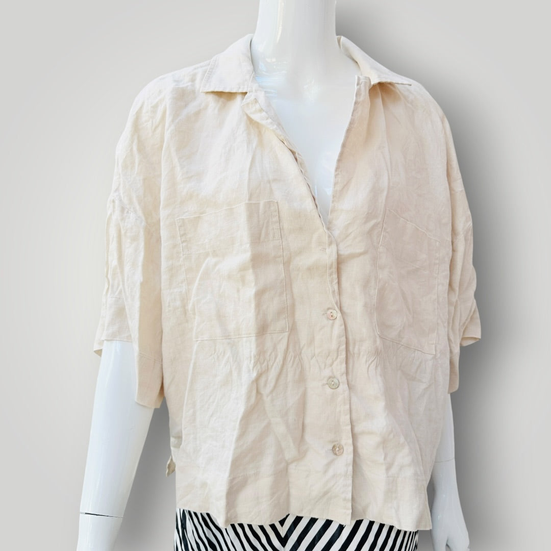 RE:UNION LABEL / natural linen short-sleeve button-down shirt / 12 (3927449916358245291)