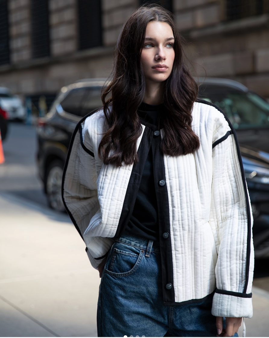 ASOS DESIGN / off-white quilted cotton jacket with contrast black binding / L (3927455611278895154)