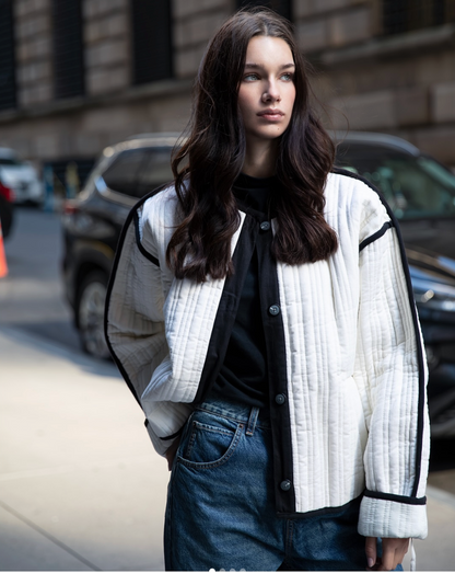 ASOS DESIGN / off-white quilted cotton jacket with contrast black binding / L (3927455611278895154)