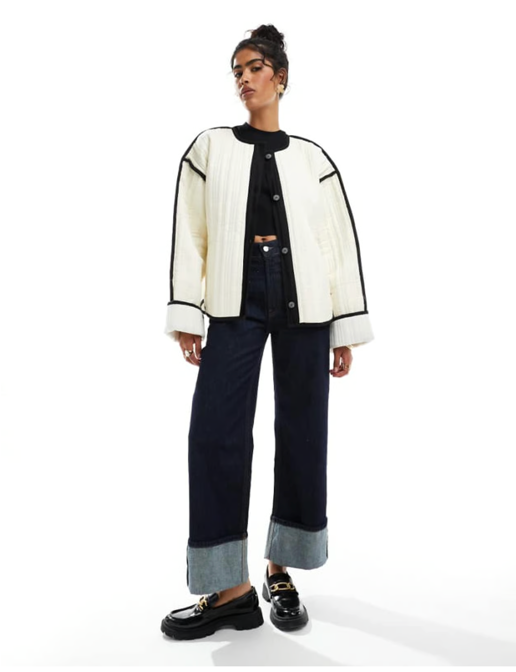 ASOS DESIGN / off-white quilted cotton jacket with contrast black binding / L (3927455617084025875)