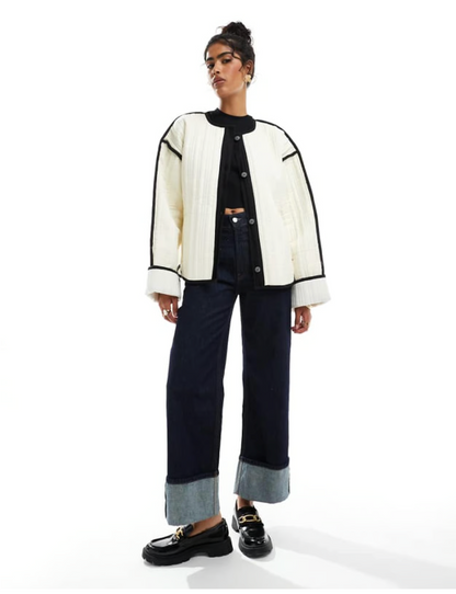ASOS DESIGN / off-white quilted cotton jacket with contrast black binding / L (3927455617084025875)