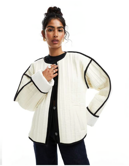 ASOS DESIGN / off-white quilted cotton jacket with contrast black binding / L (3927455619668270865)