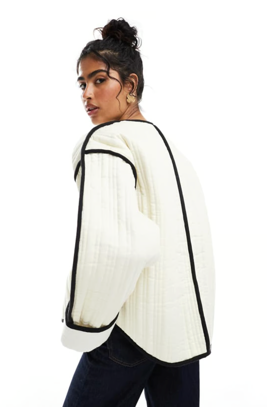ASOS DESIGN / off-white quilted cotton jacket with contrast black binding / L (3927455623170683151)