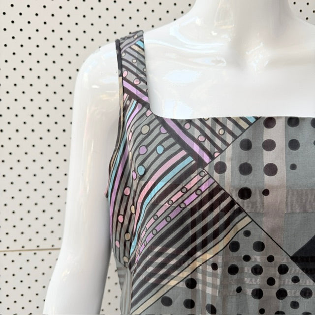 1970s nz vintage / SONEIL / geometric multi-pattern sleeveless maxi dress / s (3927693613496880315)