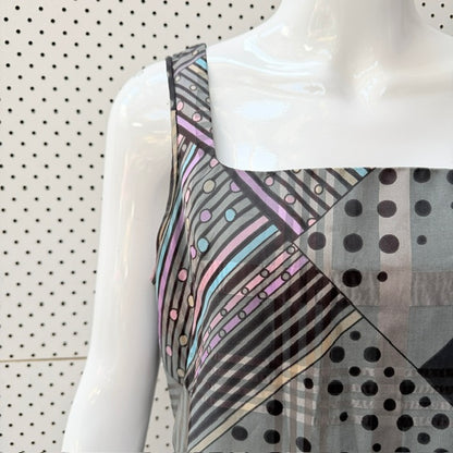 1970s nz vintage / SONEIL / geometric multi-pattern sleeveless maxi dress / s (3927693613496880315)
