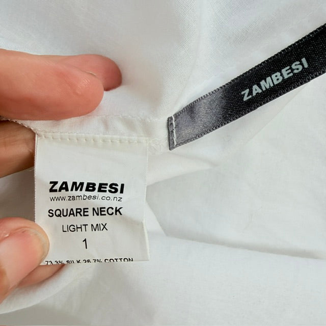 ZAMBESI / 'square neck' white and cream panelled silk dress / 1 (3927693621314011815)