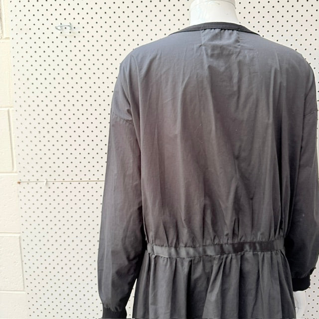 LOUIS JAIE / black longline button-front cardigan coat dress / m (3927693646985895033)