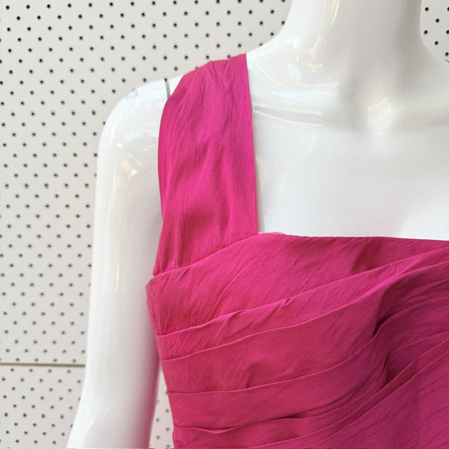 Y2k vintage / bright pink silk cocktail dress / s (3927693683216972073)