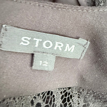 STORM / black lace trim crossover midi dress / 12 (3927693705276445168)