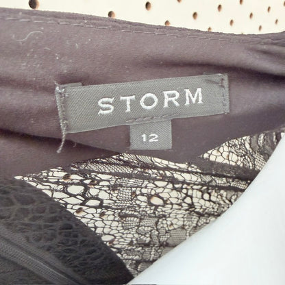 STORM / black lace trim crossover midi dress / 12 (3927693711027781600)