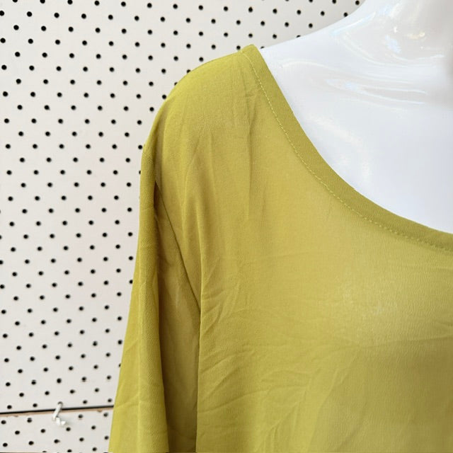 chartreuse green / tiered midi dress / M/L / made in nz (3927693752285095821)