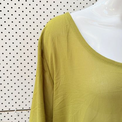 chartreuse green / tiered midi dress / M/L / made in nz (3927693752285095821)