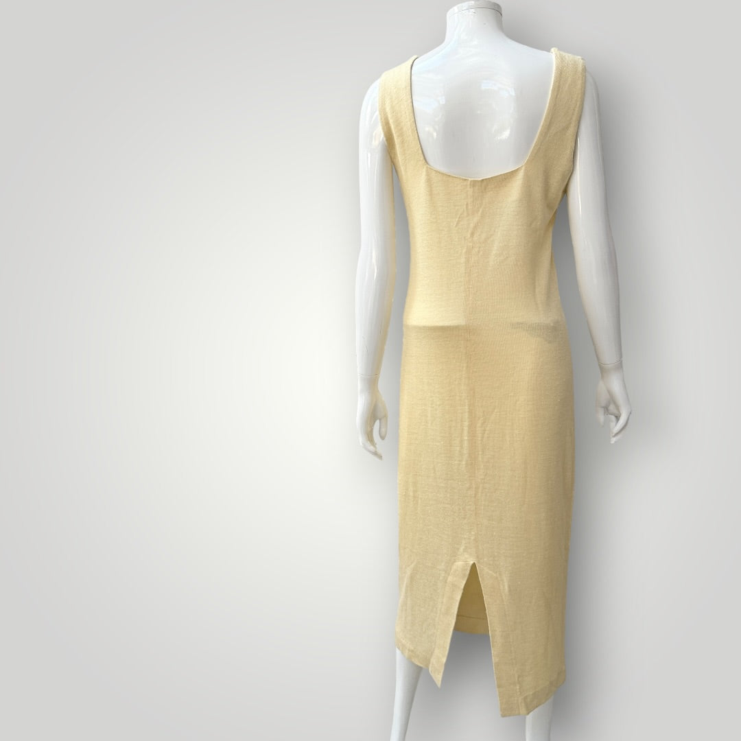 1990s nz vintage / SILX DESIGNER LABEL / yellow knit midi dress & cardigan / 10 (3927694121969357468)