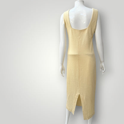 1990s nz vintage / SILX DESIGNER LABEL / yellow knit midi dress & cardigan / 10 (3927694121969357468)