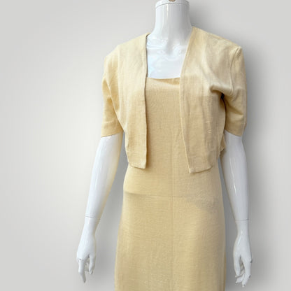 1990s nz vintage / SILX DESIGNER LABEL / yellow knit midi dress & cardigan / 10 (3927694129175423572)