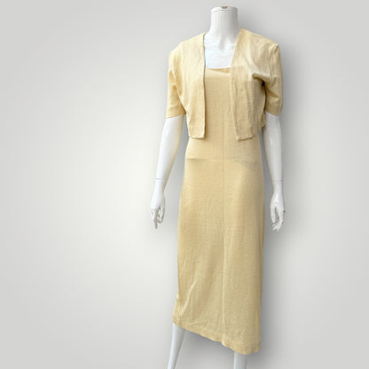 1990s nz vintage / SILX DESIGNER LABEL / yellow knit midi dress & cardigan / 10 (3927694132247616819)