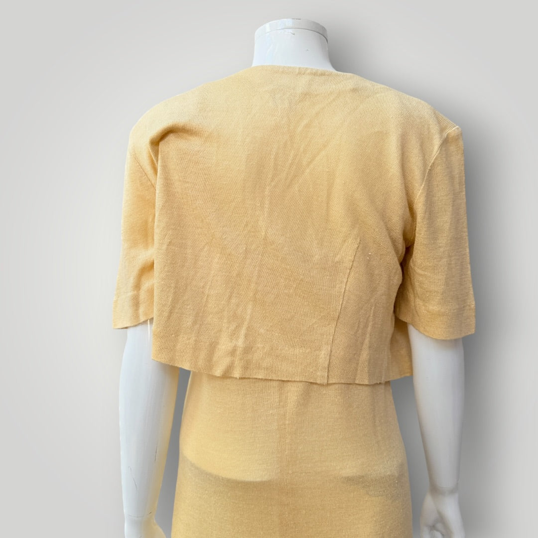 1990s nz vintage / SILX DESIGNER LABEL / yellow knit midi dress & cardigan / 10 (3927694135114209707)