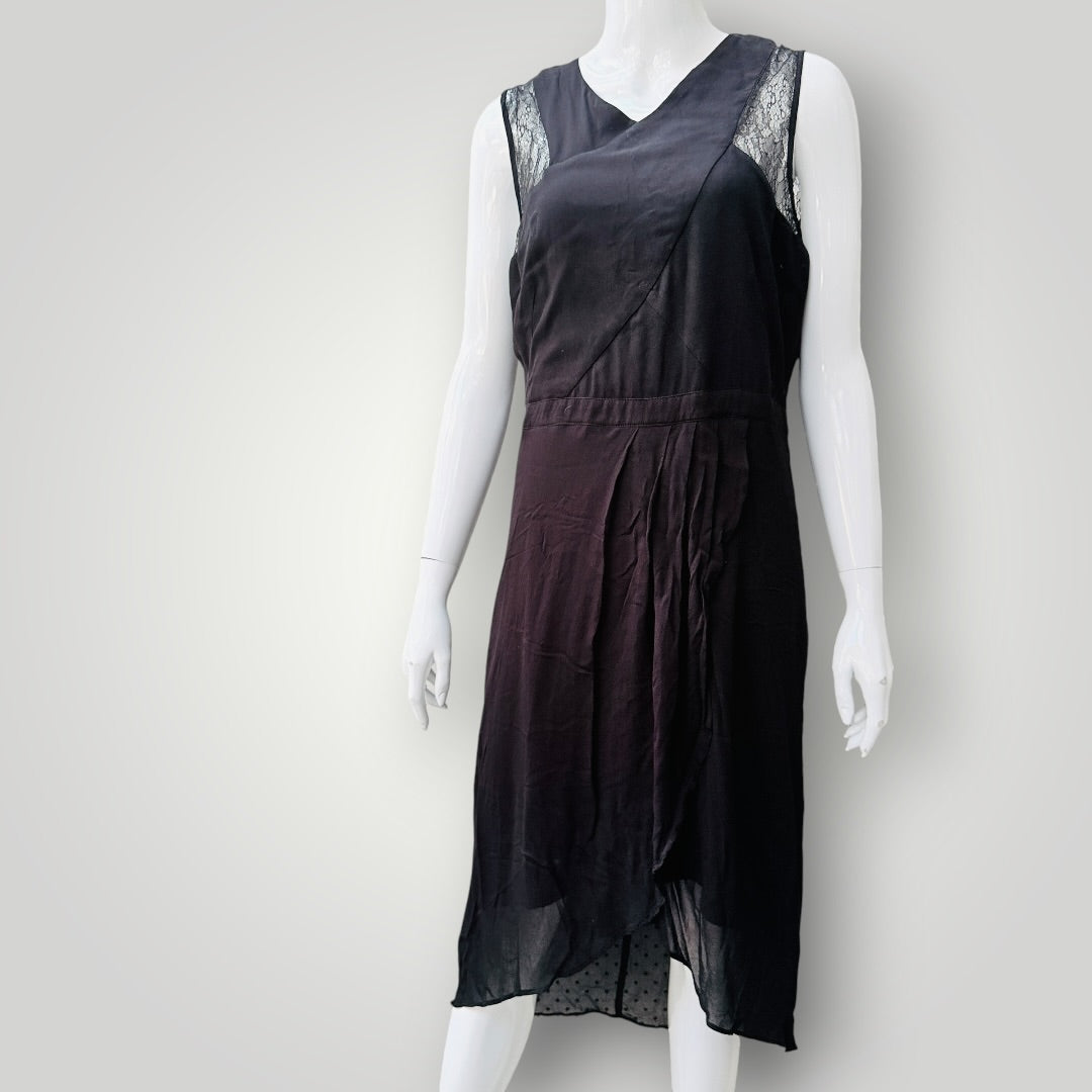 STORM / black lace trim crossover midi dress / 12 (3927694141796670510)