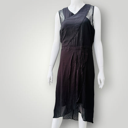 STORM / black lace trim crossover midi dress / 12 (3927694141796670510)