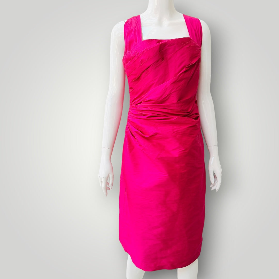 Y2k vintage / bright pink silk cocktail dress / s (3927694156378271101)