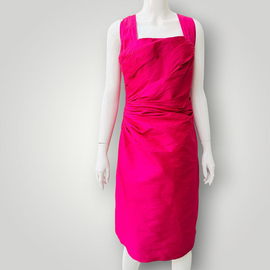 Y2k vintage / bright pink silk cocktail dress / s (3927694156378271101)