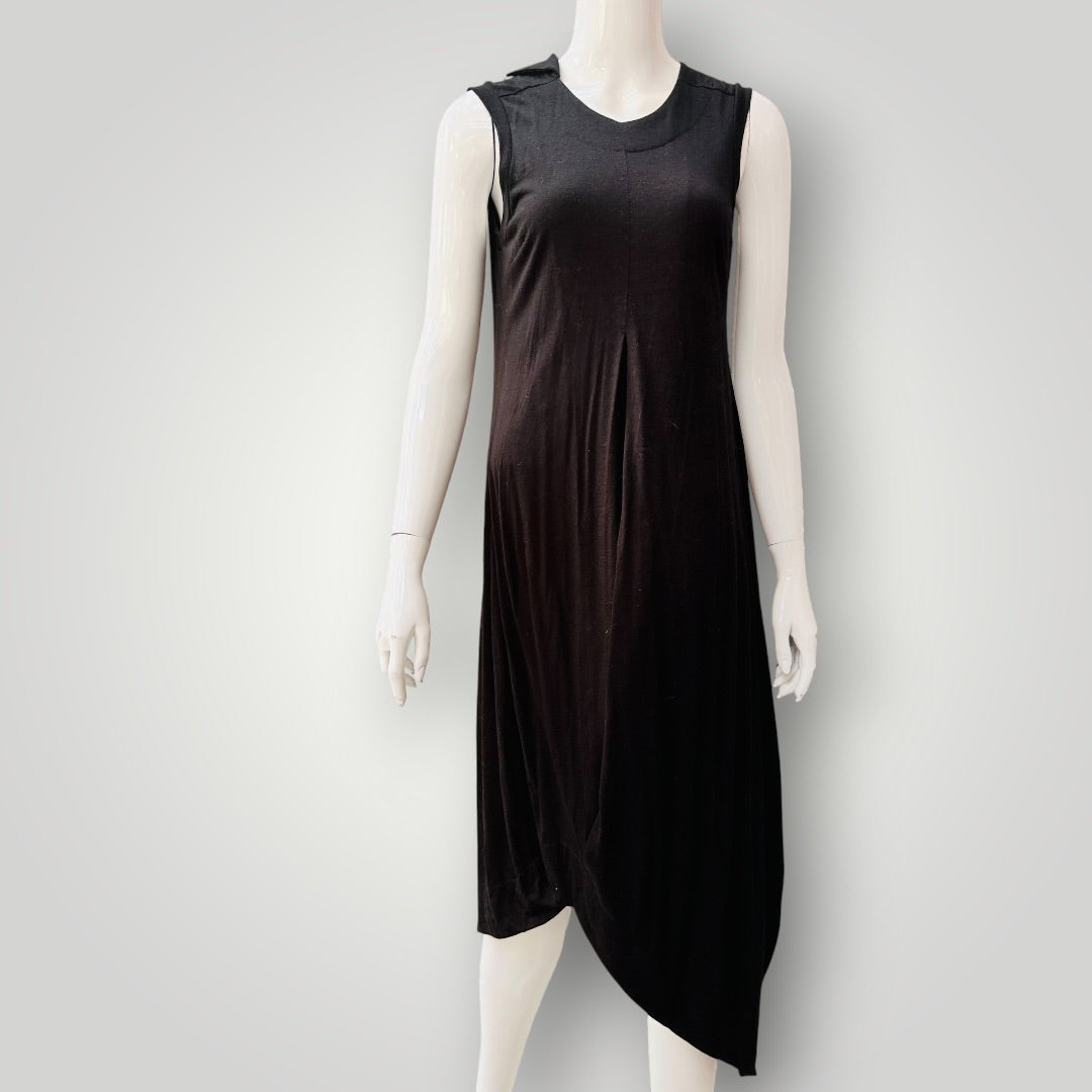 MILD RED / black draped sleeveless midi dress / S (3927694164291221006)
