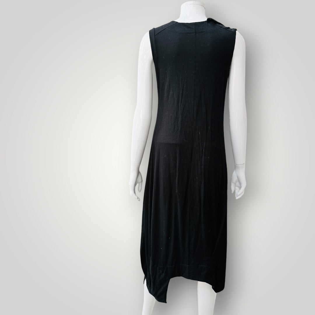 MILD RED / black draped sleeveless midi dress / S (3927694168907357342)
