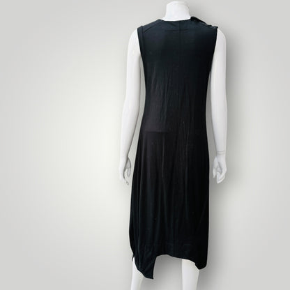 MILD RED / black draped sleeveless midi dress / S (3927694168907357342)