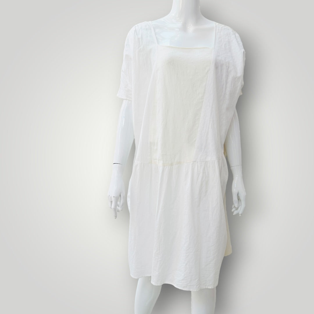 ZAMBESI / 'square neck' white and cream panelled silk dress / 1 (3927694174399923661)