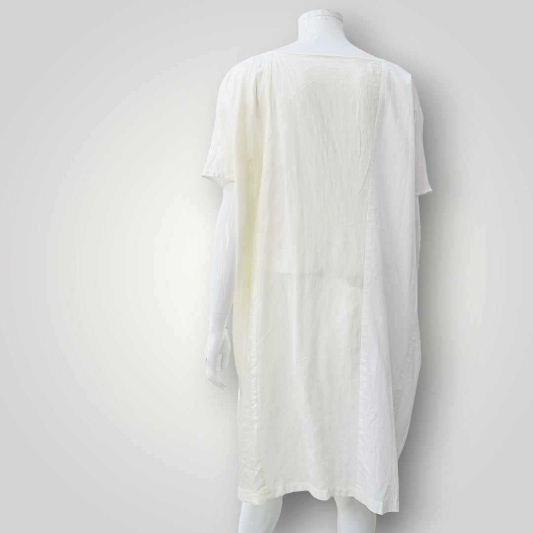 ZAMBESI / 'square neck' white and cream panelled silk dress / 1 (3927694176354048140)