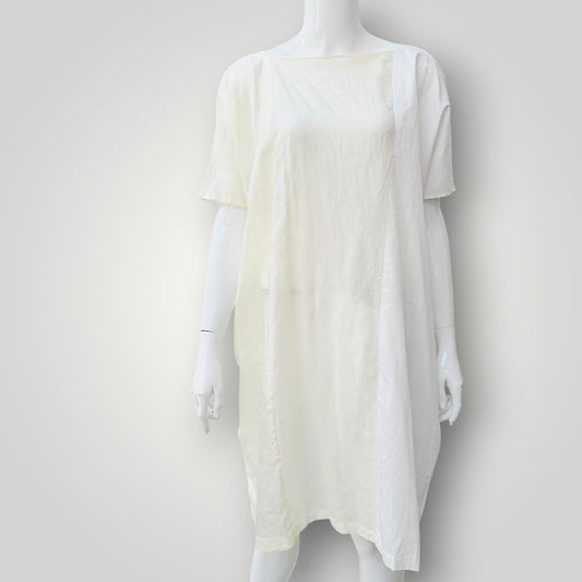 ZAMBESI / 'square neck' white and cream panelled silk dress / 1 (3927694179473623668)