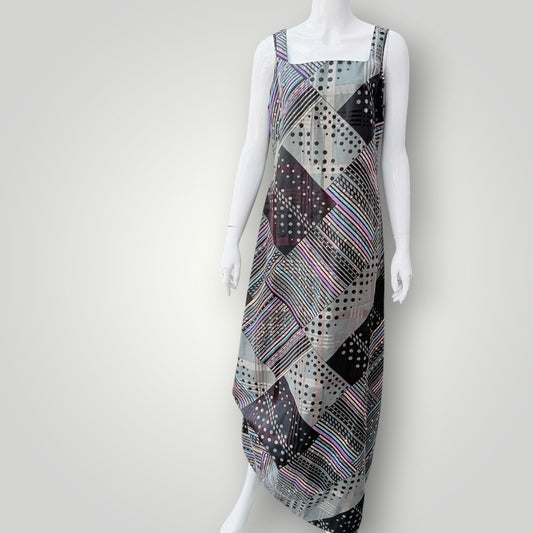 1970s nz vintage / SONEIL / geometric multi-pattern sleeveless maxi dress / s (3927694180461233018)