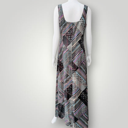 1970s nz vintage / SONEIL / geometric multi-pattern sleeveless maxi dress / s (3927694186692605046)
