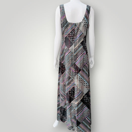 1970s nz vintage / SONEIL / geometric multi-pattern sleeveless maxi dress / s (3927694186692605046)