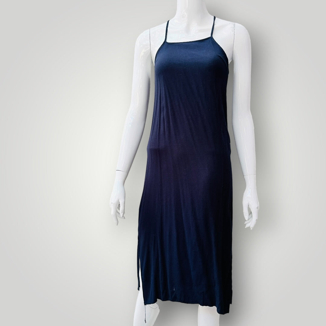 COMMONERS / silk / navy slip midi dress / S (3927694210656048862)
