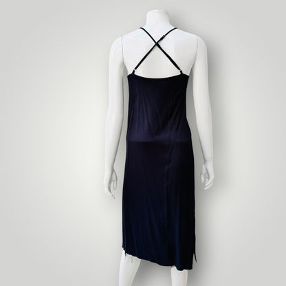 COMMONERS / silk / navy slip midi dress / S (3927694212006820129)