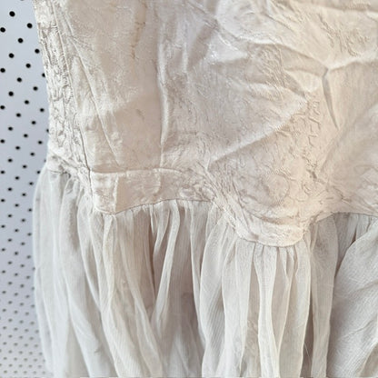 Annah S - Cream Tulle Ruffled Layered Midi Skirt - Y2k Vintage NZ Made - Size M (3927971138825399439)