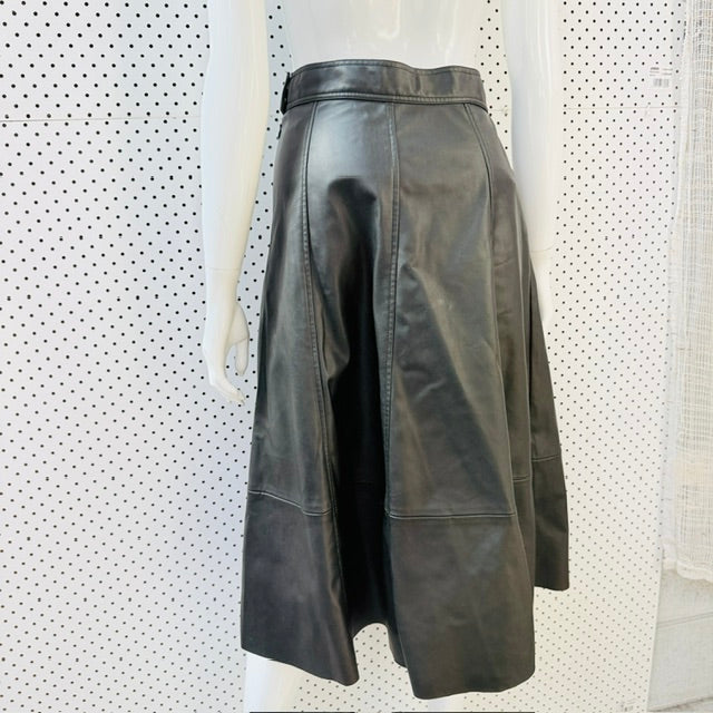 H&M - Black Faux Leather Panelled Midi Skirt - Size EUR 36 (s) (3927971159288066031)