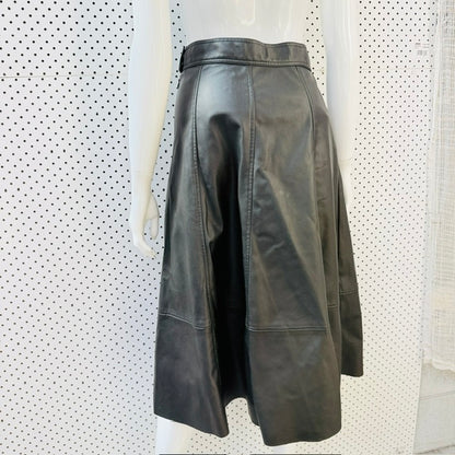 H&M - Black Faux Leather Panelled Midi Skirt - Size EUR 36 (s) (3927971159288066031)