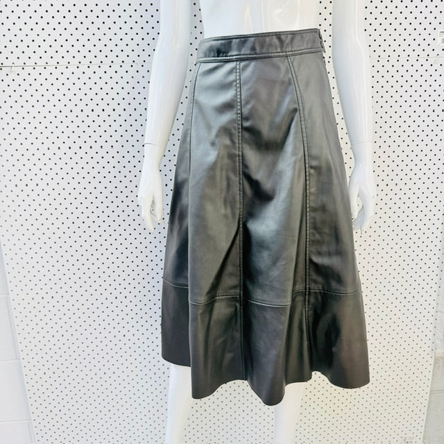 H&M - Black Faux Leather Panelled Midi Skirt - Size EUR 36 (s) (3927971160718594684)