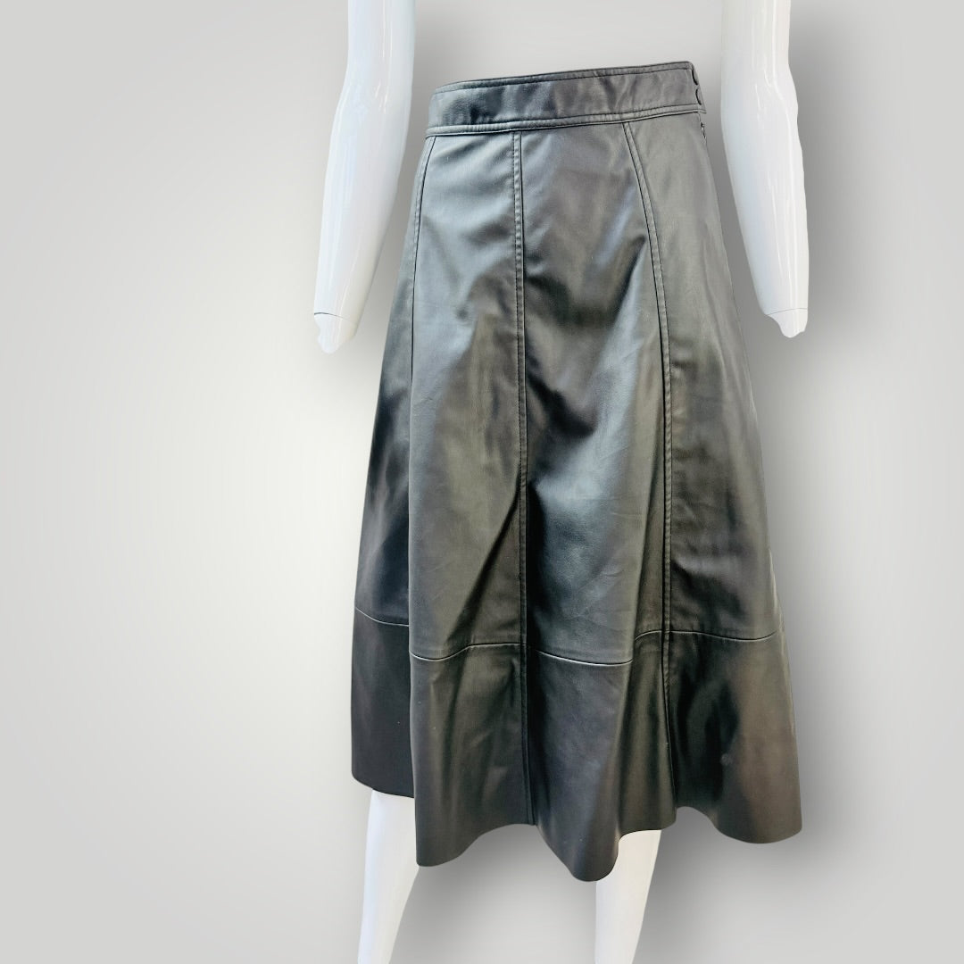 H&M - Black Faux Leather Panelled Midi Skirt - Size EUR 36 (s) (3927971318764858432)