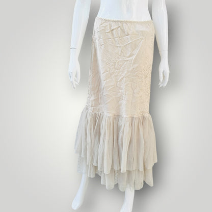 Annah S - Cream Tulle Ruffled Layered Midi Skirt - Y2k Vintage NZ Made - Size M (3927971325784005830)
